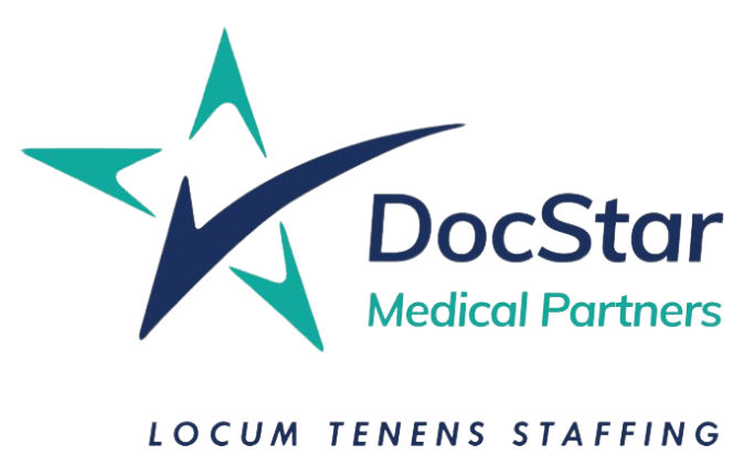 A green background with blue stars and the words docstar medical partners.