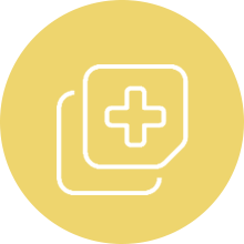 A yellow circle with an image of a medical symbol.